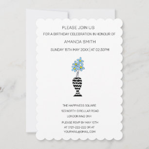 Modern Floral Abstract Cute Blue Flower Birthday  Invitation