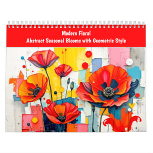 Modern Floral Abstract Seasonal Blooms with Geomet Calendar