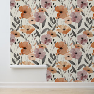 Modern Floral Abstract Terracotta Lavender Wallpaper