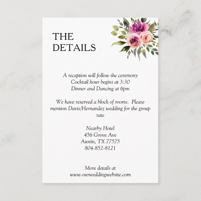 Modern Floral Ampersand Plum Pink Peach & Black Enclosure Card (Front)