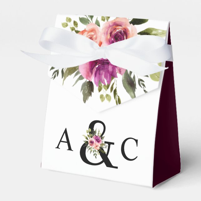 Modern Floral Ampersand Plum Pink Peach & Black Favour Box (Front Side)