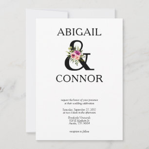 Modern Floral Ampersand Plum Pink Peach & Black Invitation