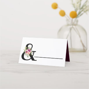 Modern Floral Ampersand Plum Pink Peach & Black Place Card
