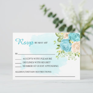 Modern Floral Aqua Blue Wedding RSVP Card