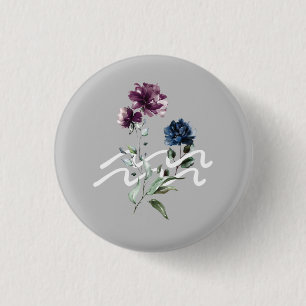 Modern Floral Aquarius Zodiac Sign 3 Cm Round Badge