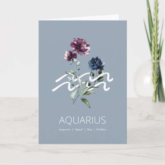 Modern Floral Aquarius Zodiac Sign Birthday Card (Front)