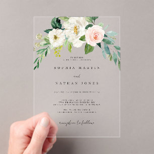 Modern Floral Arch Clear Minimalist Wedding  Acrylic Invitations
