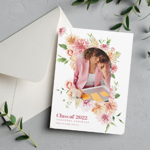 Modern Floral Arch Frame Graduate Photo Invitation