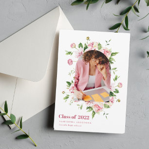 Modern Floral Arch Frame Graduate Photo Invitation