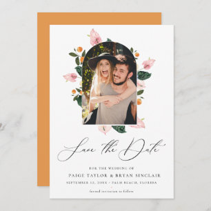 Modern Floral Arch Frame Save the Date Photo