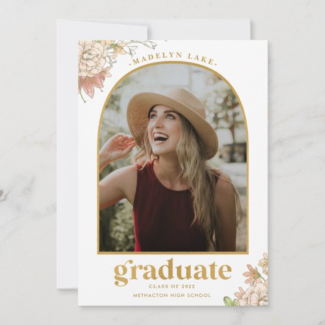 Modern Floral Arched Photo Graduation Announcement (Front)