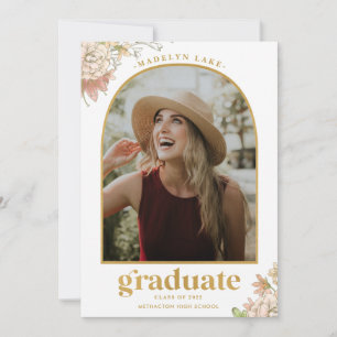 Modern Floral Arched Photo Graduation Announcement