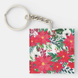 Modern Floral Art Key Ring
