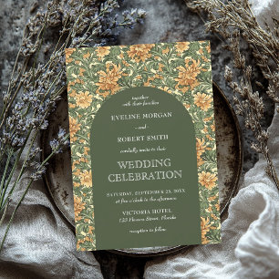 Modern floral Art Nouveau William Morris wedding Invitation