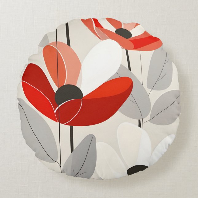 Modern Floral Art Print Round Cushion (Front)
