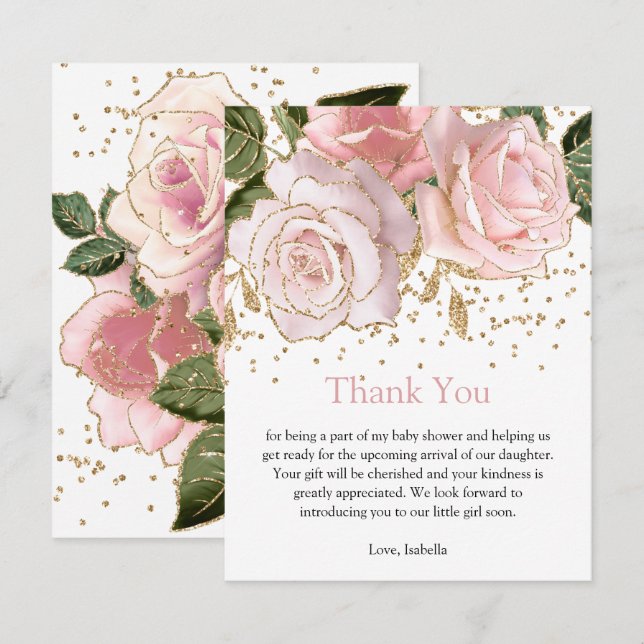 Modern Floral Baby Girl Shower Thank You Card (Front/Back)