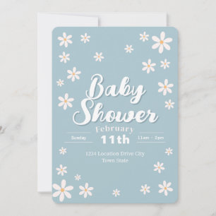 Modern Floral Baby Shower - Blue Daisy Custom Invitation