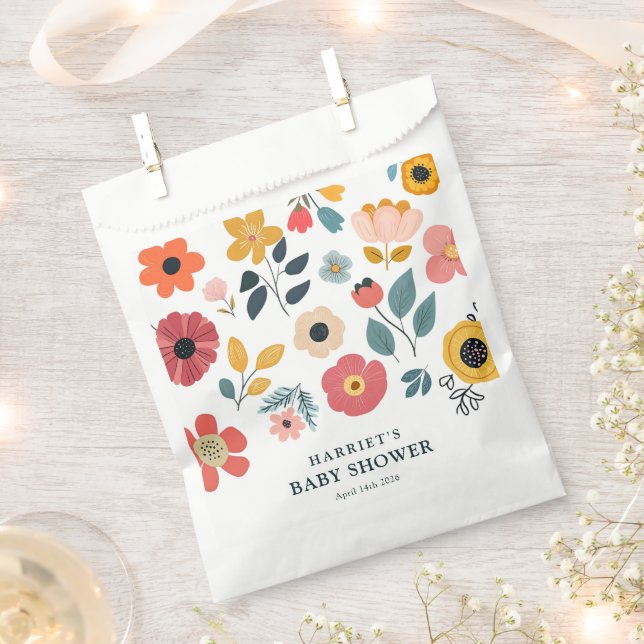 Modern Floral Baby Shower Favour Bags (Clipped)