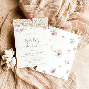 Modern Floral Baby Shower, Girl Pink Baby Brunch Invitation