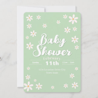 Modern Floral Baby Shower - Green Daisy Custom Invitation