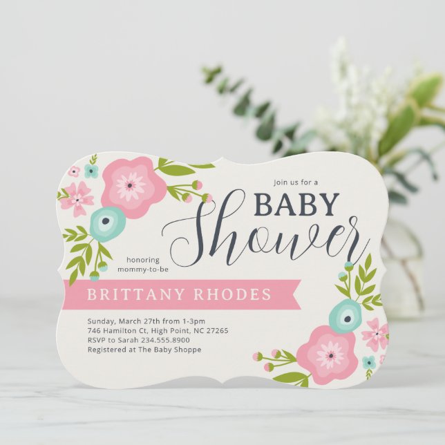 Modern Floral Baby Shower Invitation (Standing Front)