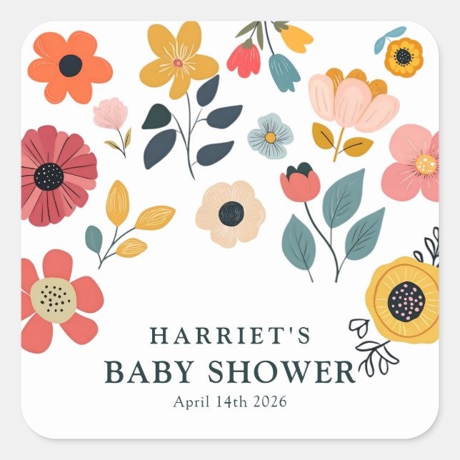 Modern Floral Baby Shower Square Sticker (Front)