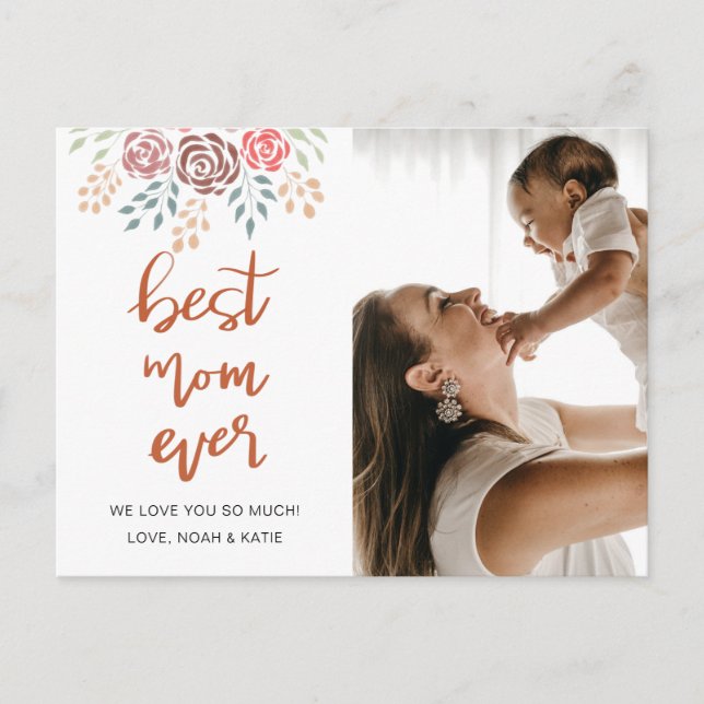 Modern Floral Best Mum Ever Greetings Postcard (Front)