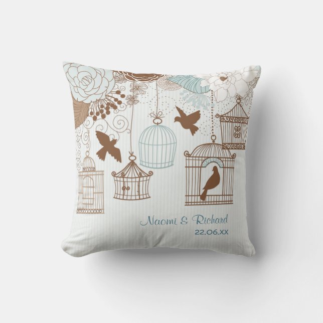 Modern Floral Birdcage Blue Cushion (Front)