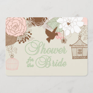 Modern Floral Birdcage Shower Invitation