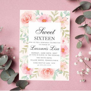 Modern Floral Birthday Gold Party Sweet Sixteen  Invitation