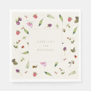 Modern Floral Birthday Greenery Berries Insects Napkin