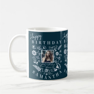 Modern Floral Birthday  Typography Photo  Doodle Coffee Mug