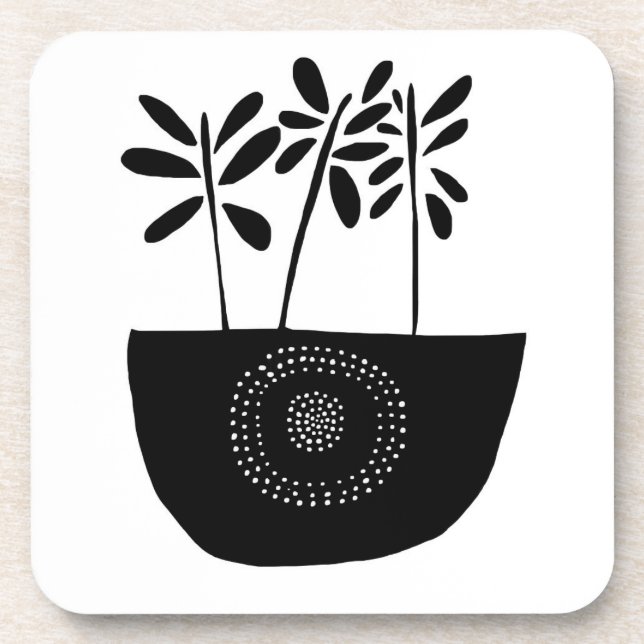 Modern Floral Black and White Coasters (Front)