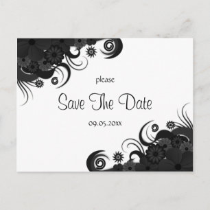 Modern Floral Black and White Goth Save The Date Announcement Postcard