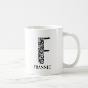 Modern Floral Black and White Initial F and Name Coffee Mug