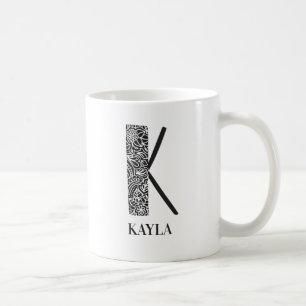 Modern Floral Black and White Initial K and Name Coffee Mug