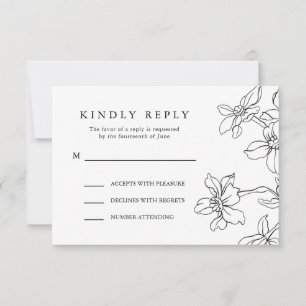Modern Floral Black and White Response, Wedding RSVP Card
