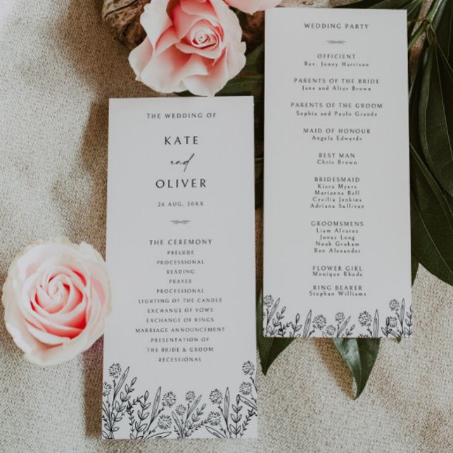 Modern Floral Black and White Wedding Program (Creator Uploaded)