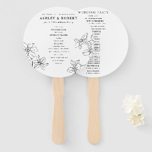 Modern Floral Black and White Wedding Program Hand Fan