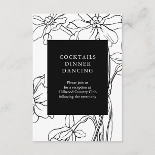 Modern Floral Black and White Wedding Reception Enclosure Card