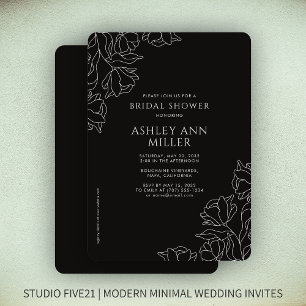 Modern Floral Black Onyx Wedding Bridal Shower Invitation