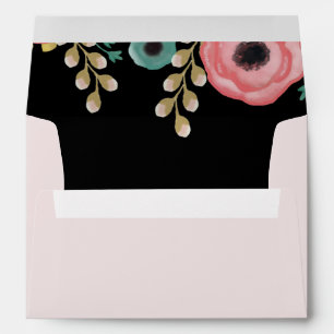 Modern Floral Black   Pink   Teal Custom Wedding Envelope