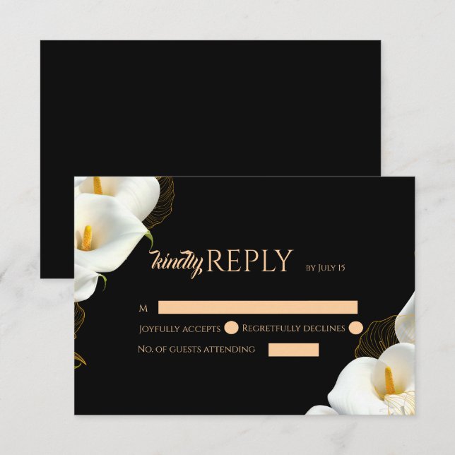 Modern Floral Black Wedding  RSVP Card (Front/Back)