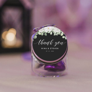 Modern floral black wedding thank you  classic round sticker