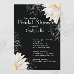 Modern Floral Black White Daisy Bridal Shower Invitation