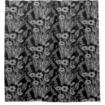 Modern Floral Black White Shower Curtain