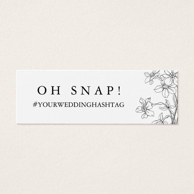 Modern Floral Black & White Wedding Hashtag Card (Front)