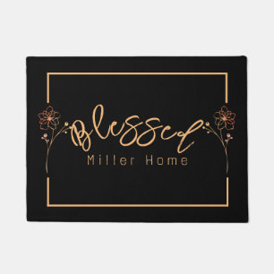 Modern Floral Blessed Home Family Name Custom  Doormat