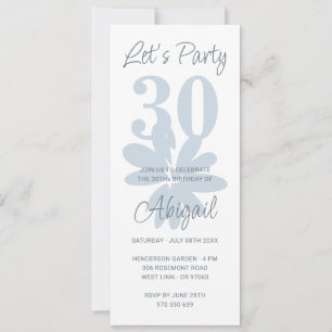 Modern Floral Blue 30th Birthday Invitation