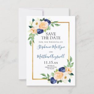 Modern Floral Blue Coral Wedding Save The Date